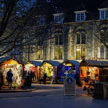 View of the Christmas Market in the grounds of the historic Winchester Cathedral